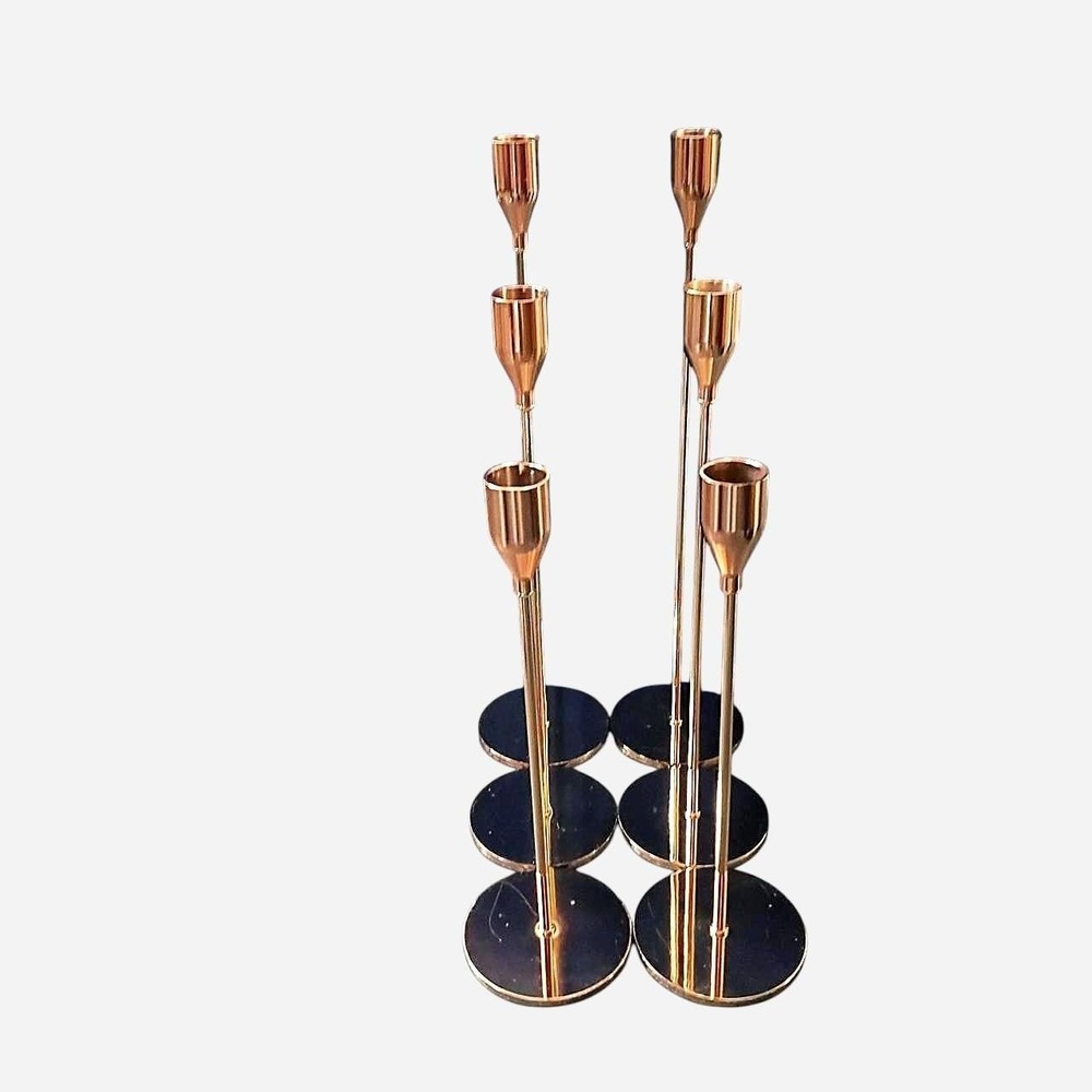 French Honey Gold Candlestick Holders, Tall Tapered Set of Six (6)